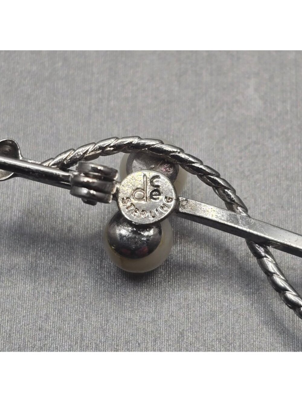 Vintage De Curtis DCE Sterling Silver Pearl Anchor Brooch Nautical 1.75" Pin - Picture 3 of 9